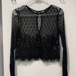 New black lace long sleeve crop top sheer medium